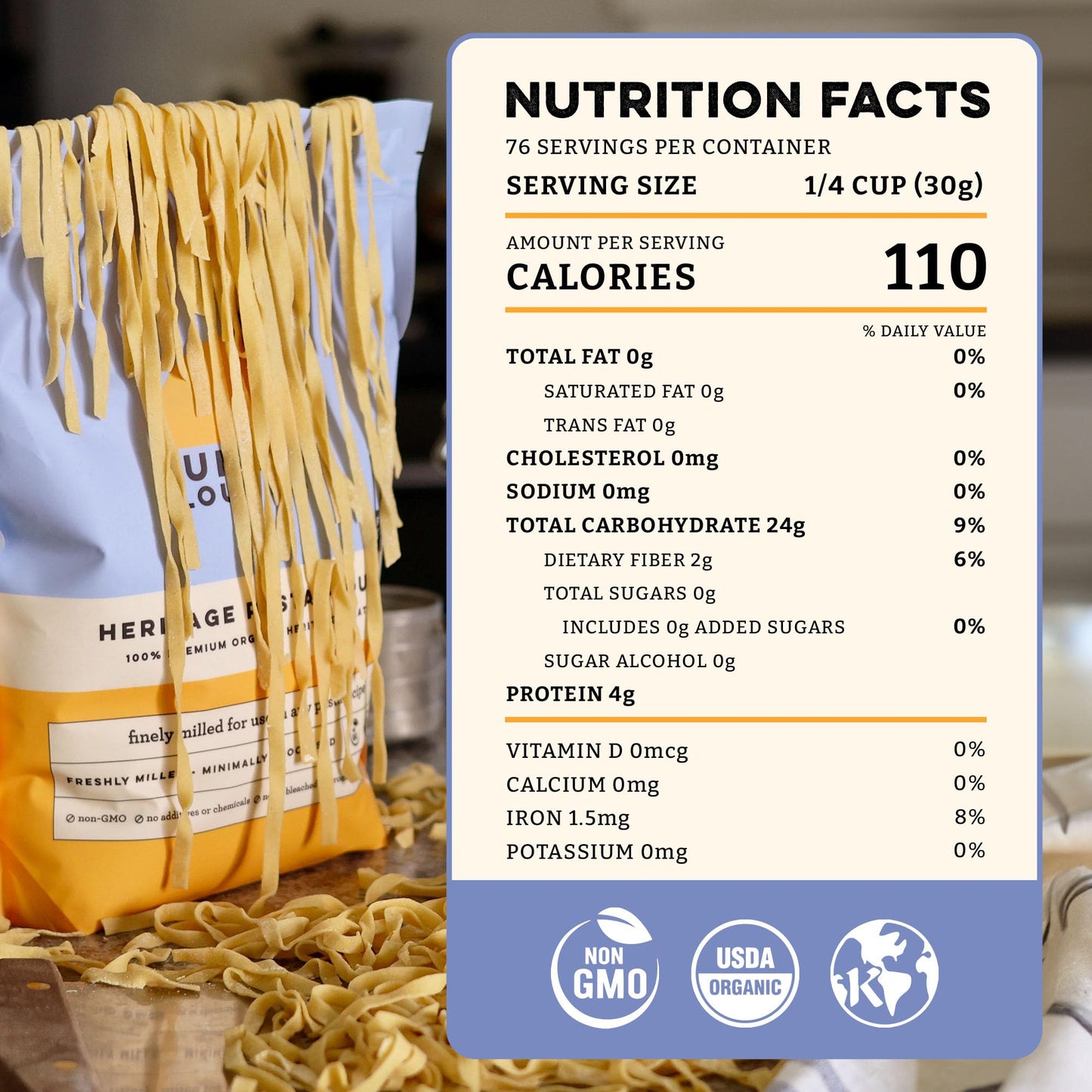 Sunrise Flour Mill USDA Organic Heritage Pasta Flour - 5 lbs | Milled from Hard Red Wheat | Easier to Digest with Less Bloating | No Bleaching or