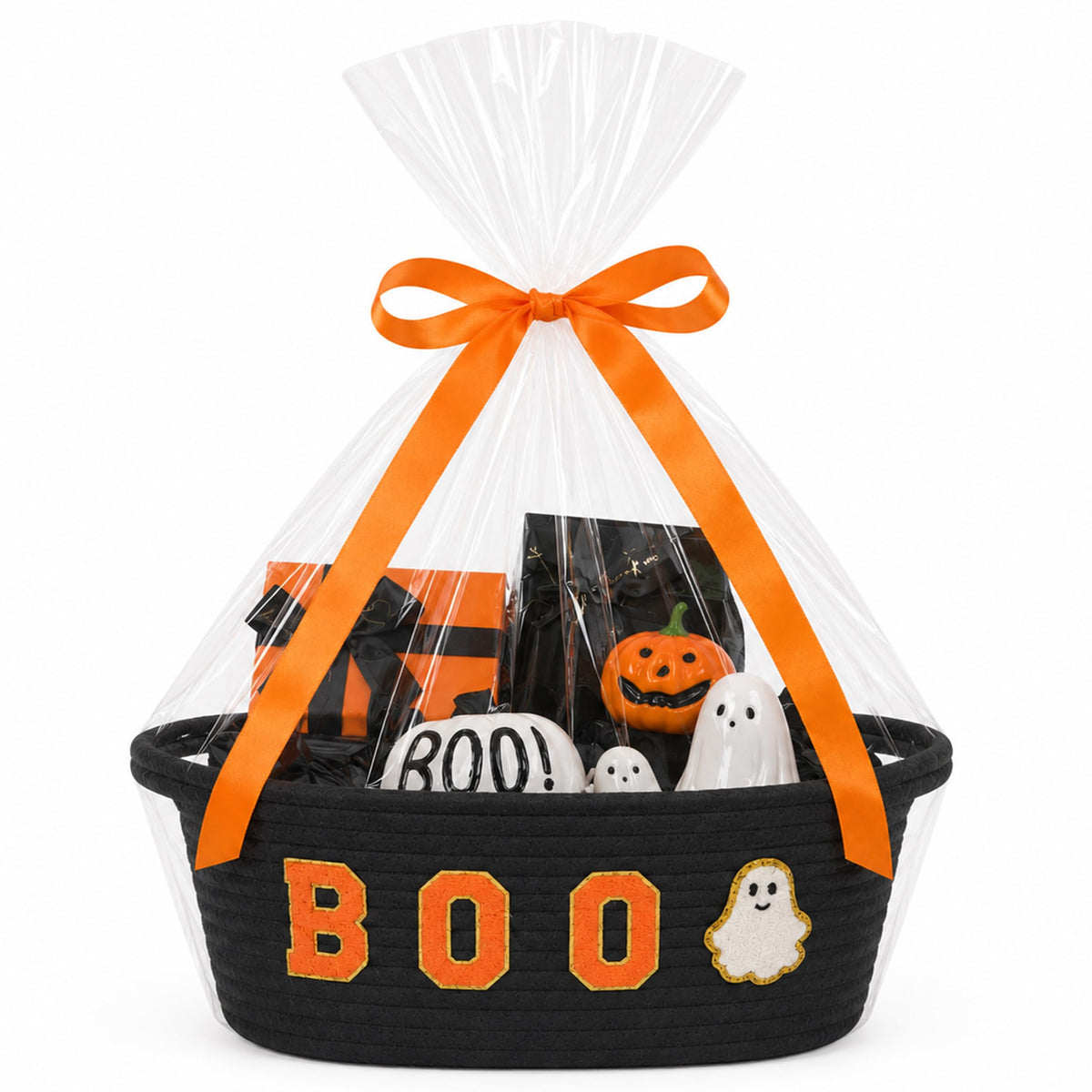 MELLBAY Halloween Boo Gift Basket, Black Boo Trick or Treat Buckets