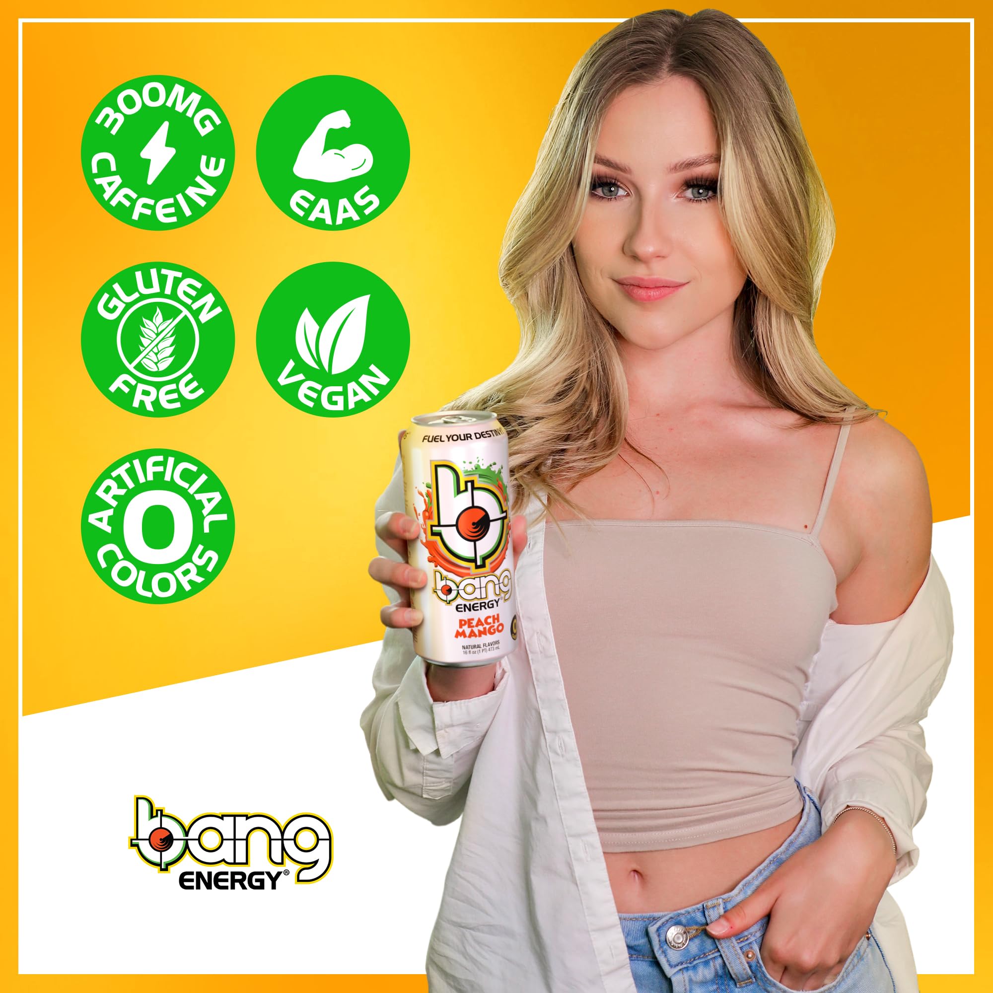 Bang Energy Peach Mango, Sugar-Free Energy Drink, 16-Ounce