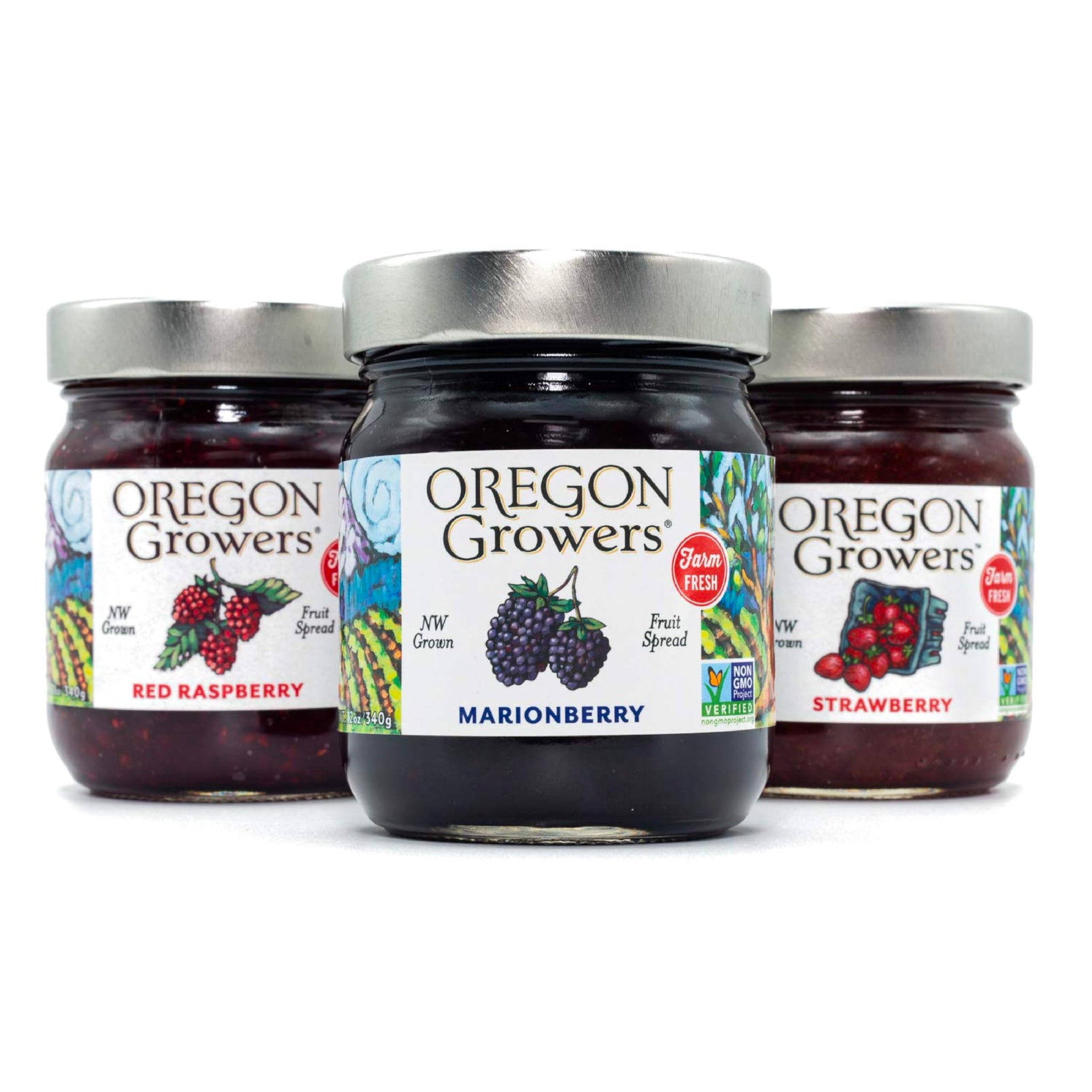 Oregon Growers, Marionberry Jam, Strawberry Jam, & Red Raspberry Jam Variety Pack - Marionberry Preserves, Strawberry Preserves, Red Raspberry