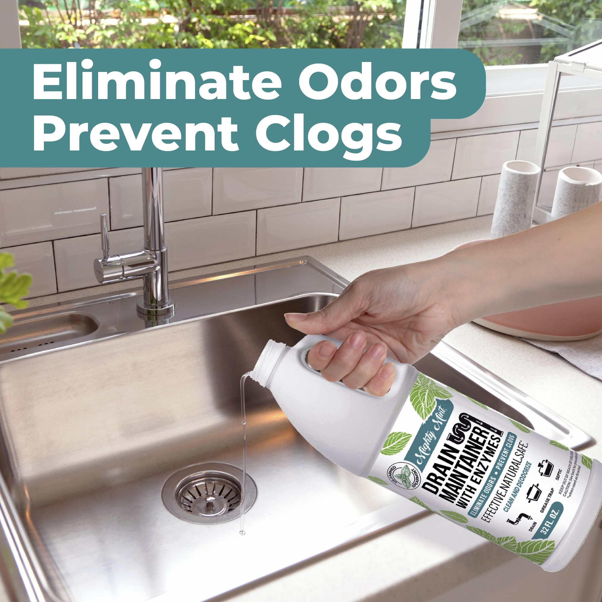 Mighty Mint Enzyme Drain Maintainer - Drain Cleaner & Deodorizer for Odor Control and Buildup Prevention - Safe for Pipes, Septic & Grease Traps - 32