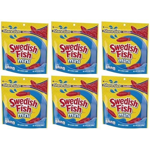 Gummy Red Fish Mini Soft & Chewy Candy - Classic Fruity Red Gummy Candy, 12 oz Share Size Resealable Bags (6 Pack) Bulk Candy - Movie Night Treats
