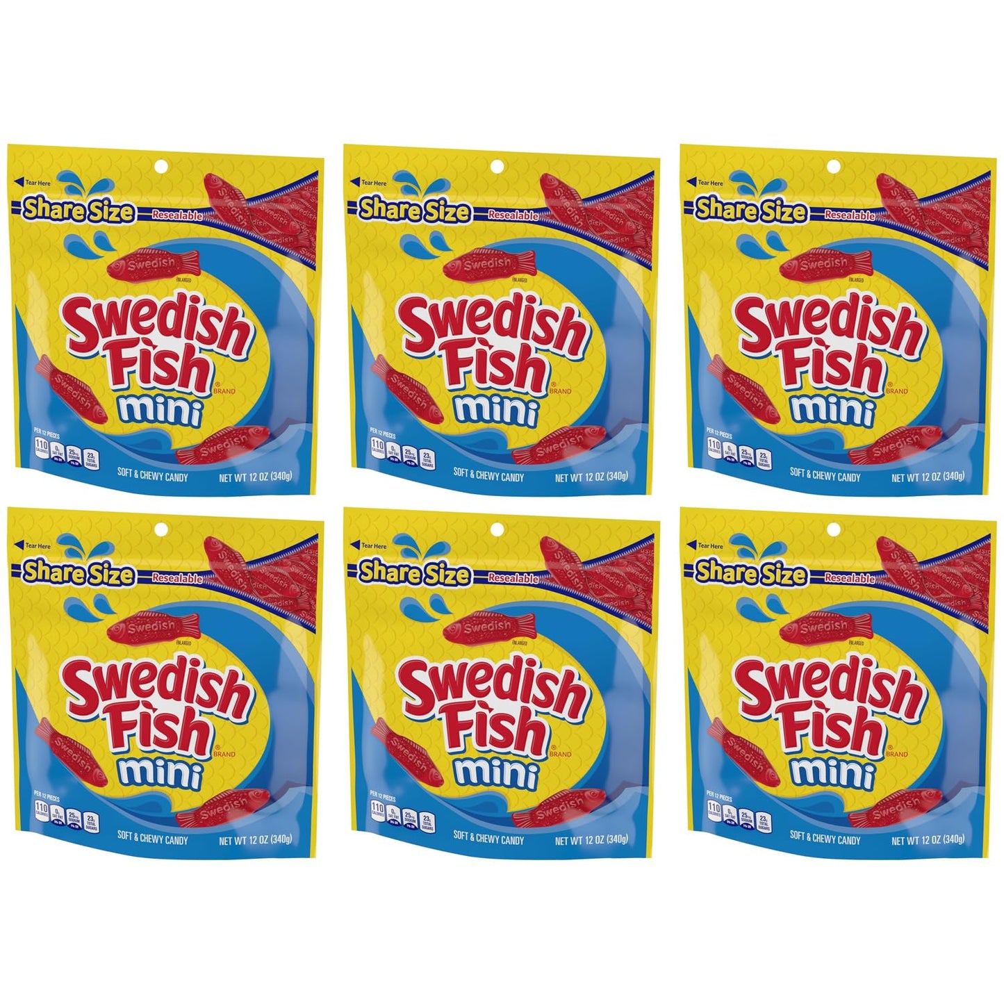 Gummy Red Fish Mini Soft & Chewy Candy - Classic Fruity Red Gummy Candy, 12 oz Share Size Resealable Bags (6 Pack) Bulk Candy - Movie Night Treats