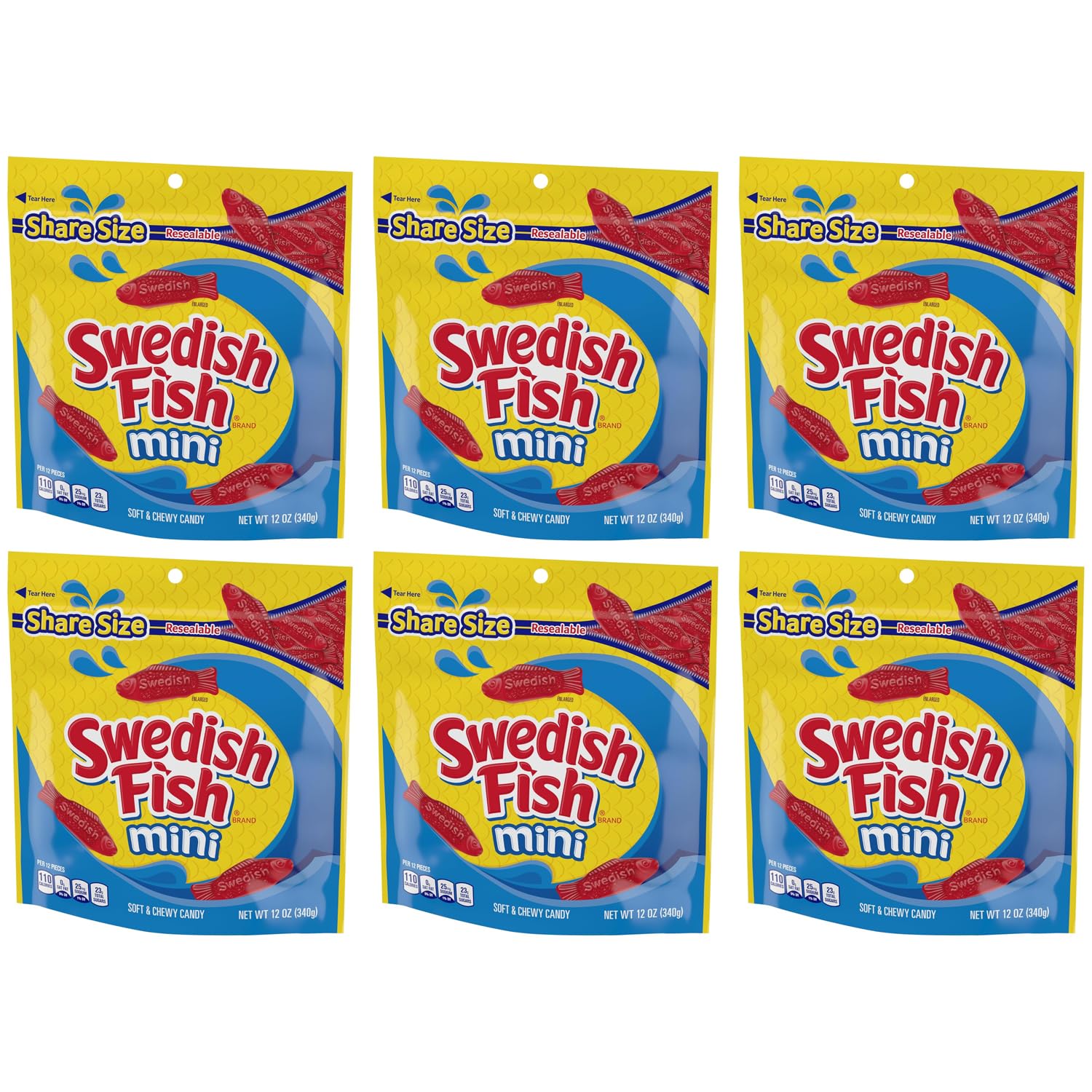 Gummy Red Fish Mini Soft & Chewy Candy - Classic Fruity Red Gummy Candy, 12 oz Share Size Resealable Bags (6 Pack) Bulk Candy - Movie Night Treats
