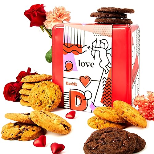 David’s Cookies Assorted Cookie Love Gift Tin, Fresh Baked Gourmet Dessert Sampler, Soft Handmade Cookie Variety, Premium Bakery Cookies for Gifting
