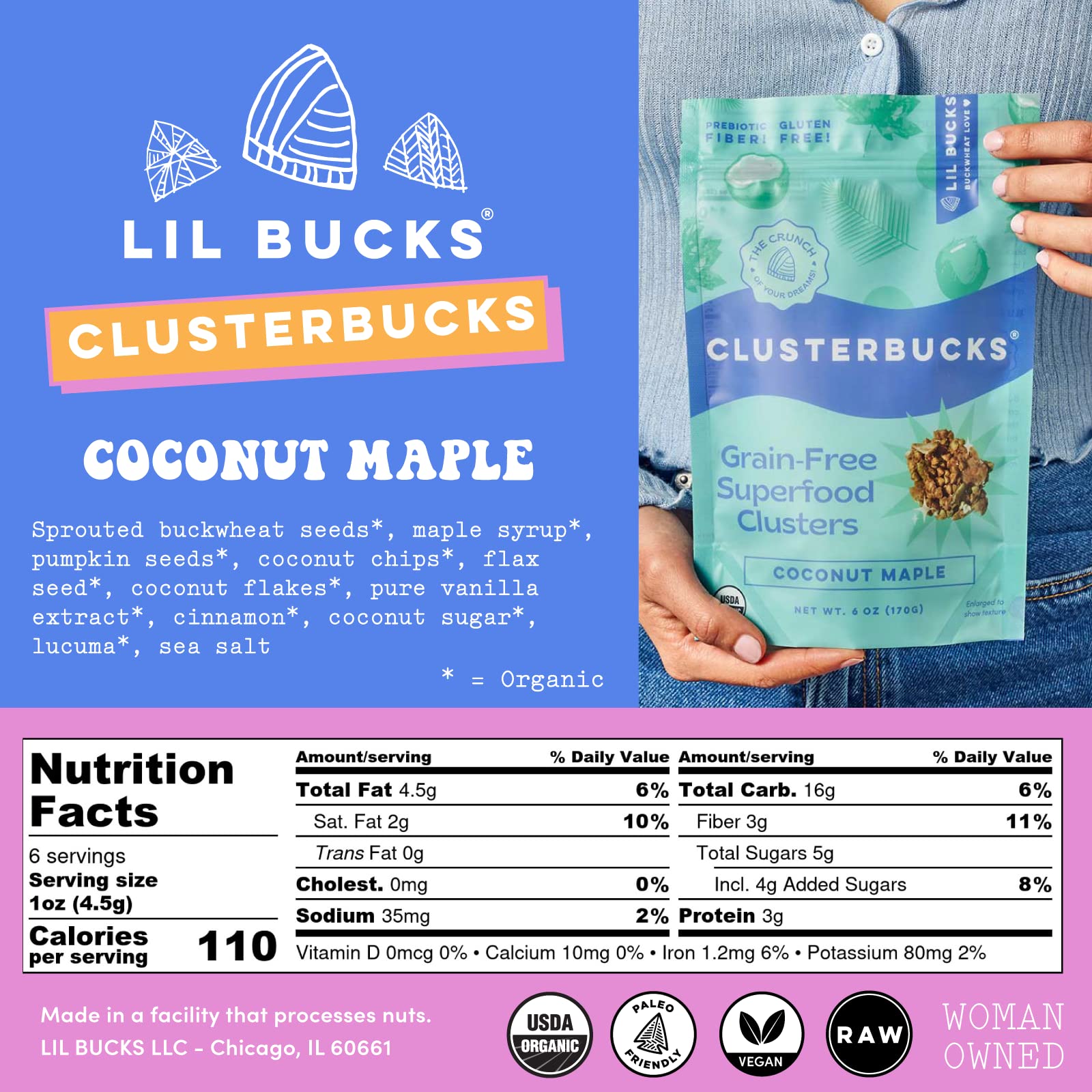 Clusterbucks Grain-Free Superfood Clusters made with Sprouted Buckwheat and Adaptogens, Gluten Free Snack (Variety, 5 Pack)