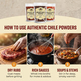 Chile Powder Ancho, Guajillo, Chipotle Variety Pack (4oz Each) - Dry Chili Pepper Powders for Traditional Mexican Cooking, Bold Flavors for Sauces