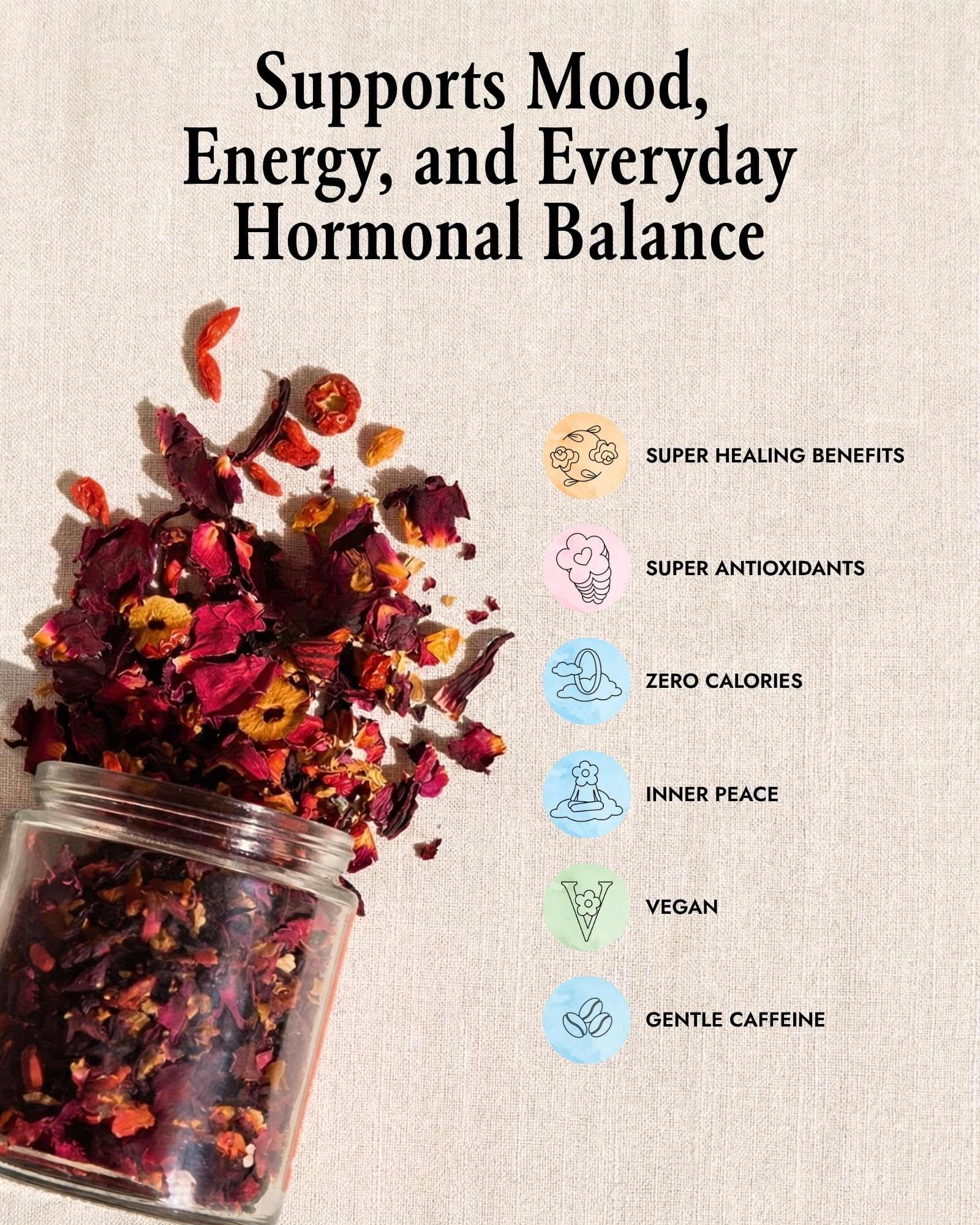 The-Qi Bloom + Balance Herbal Tea - 100% All Natural Whole Dried Flowers & Herbs Tea for Inner Calm & Wellness - Rose, Longan, Goji Berry, Jujube