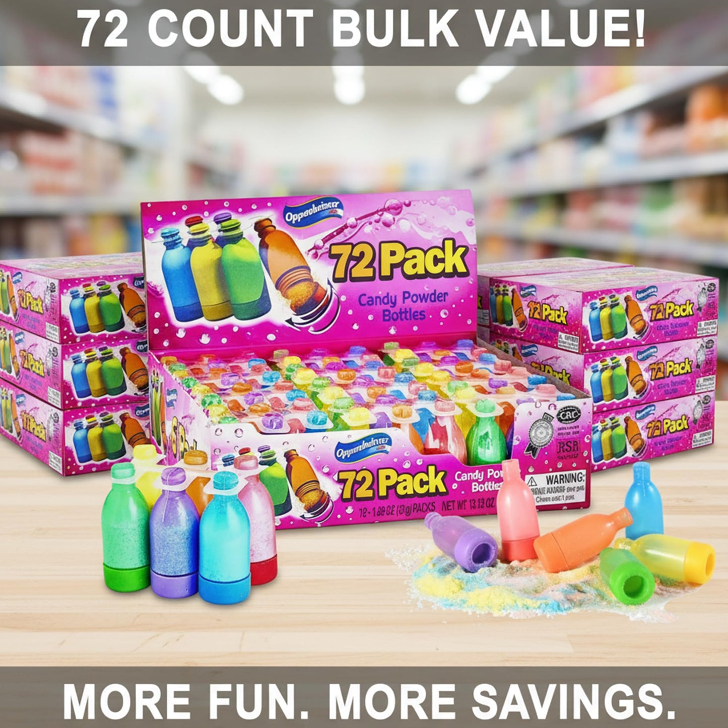 72-Count | Assorted Candy Powder Bottles - Fun Novelty Treats, Perfect for Party Favors and Goodie Bags, Gluten-Free & Kosher