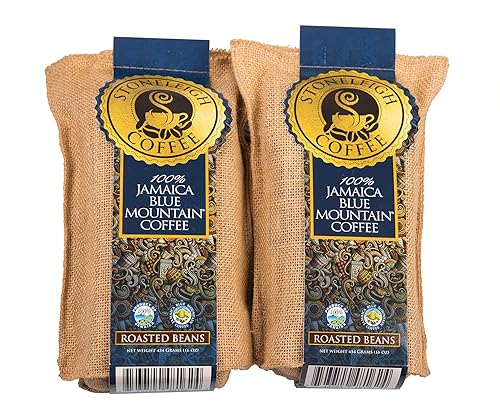 Stoneleigh Coffee - Two Pack(2) Premium 100% Grade A Jamaica Blue Mountain Coffee Roasted Beans - 16Ozs - Genuine Jamaican Product - Traditional