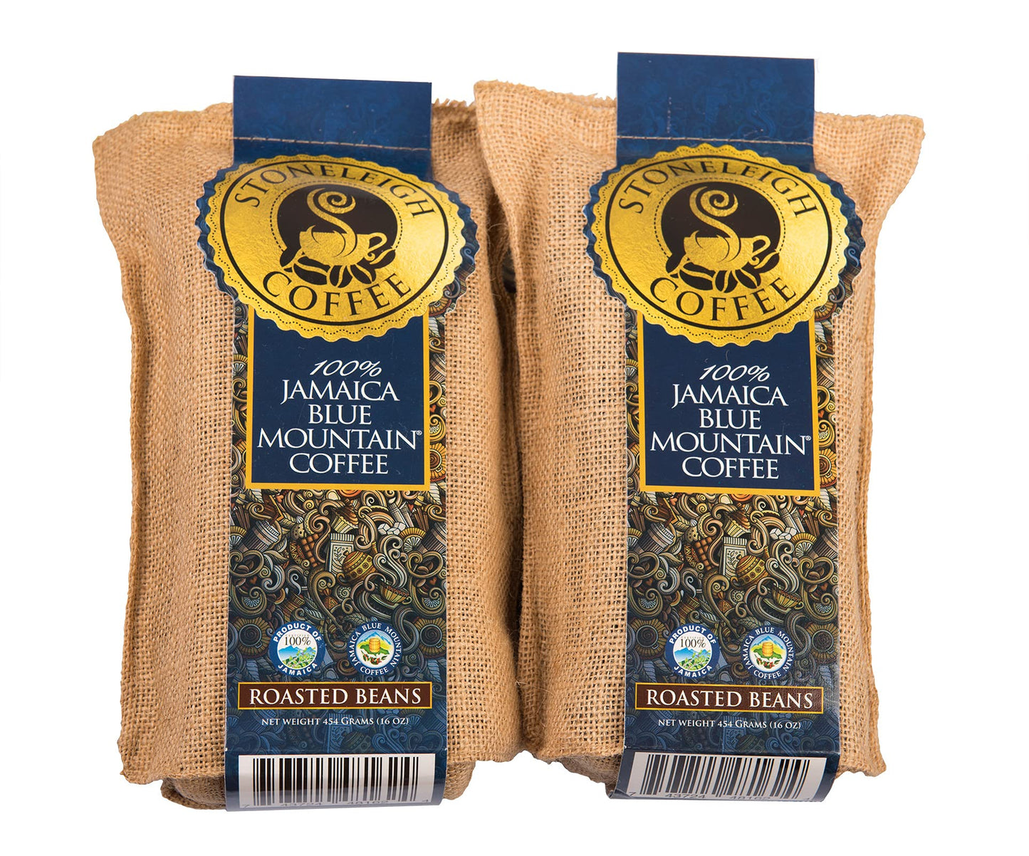 Stoneleigh Coffee - Two Pack(2) Premium 100% Grade A Jamaica Blue Mountain Coffee Roasted Beans - 16Ozs - Genuine Jamaican Product - Traditional