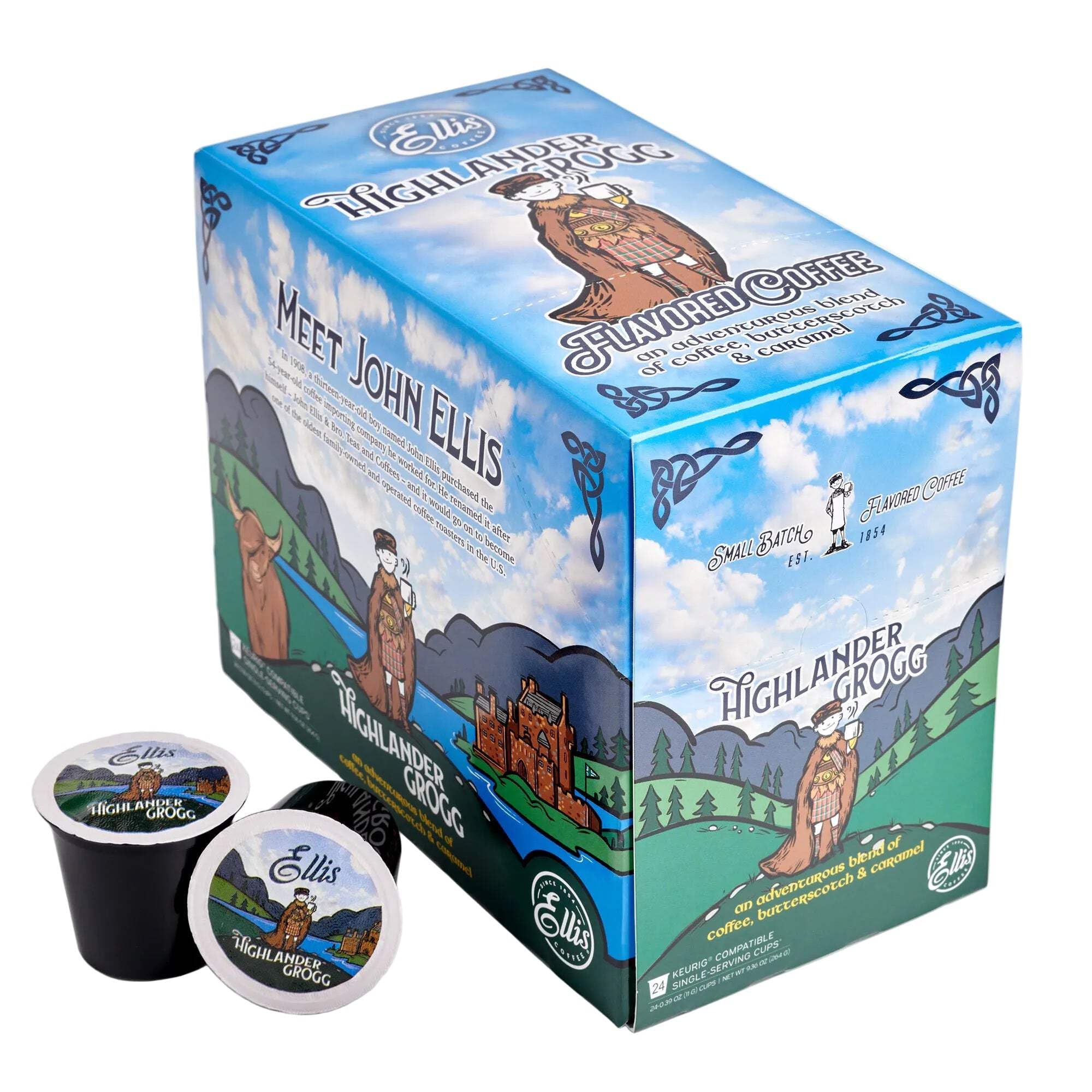 Ellis Coffee - Highlander Grogg - Flavored Single Serve Coffee Pods - For Use in Most K-cups and Keurig 2.0 Brewers - 24 Coffee Pods