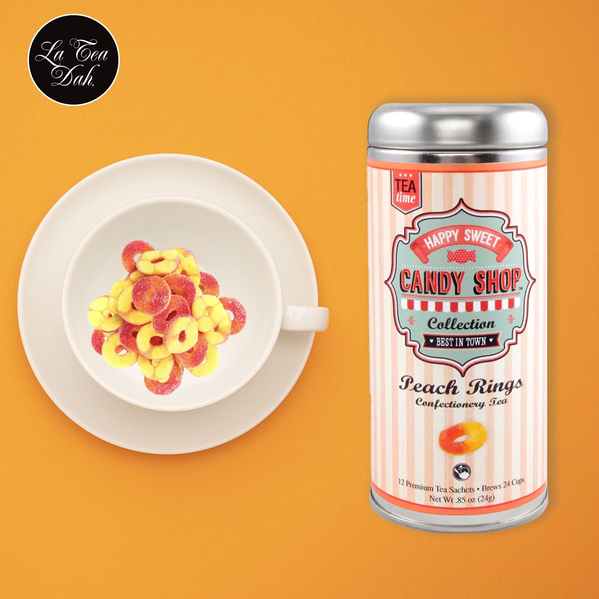 La Tea Dah Peach Green Tea - Gunpowder Green With Natural Peach & Apricot Flavor, Unsweetened & Lightly Caffeinated Dessert Tea, Serve Hot or as Iced