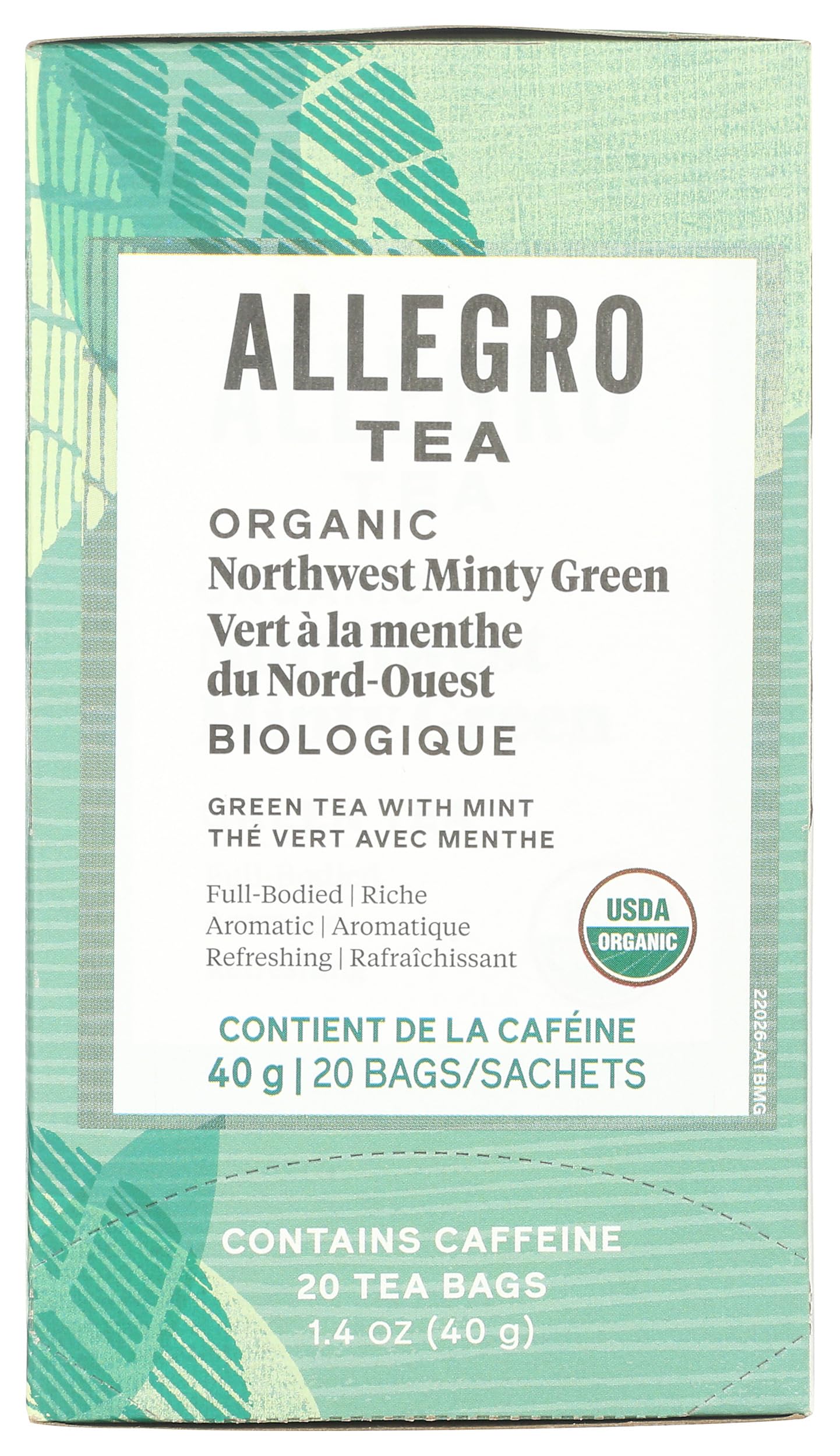 Allegro Tea, Organic Northwest Minty Green Tea Bags, 20 ct