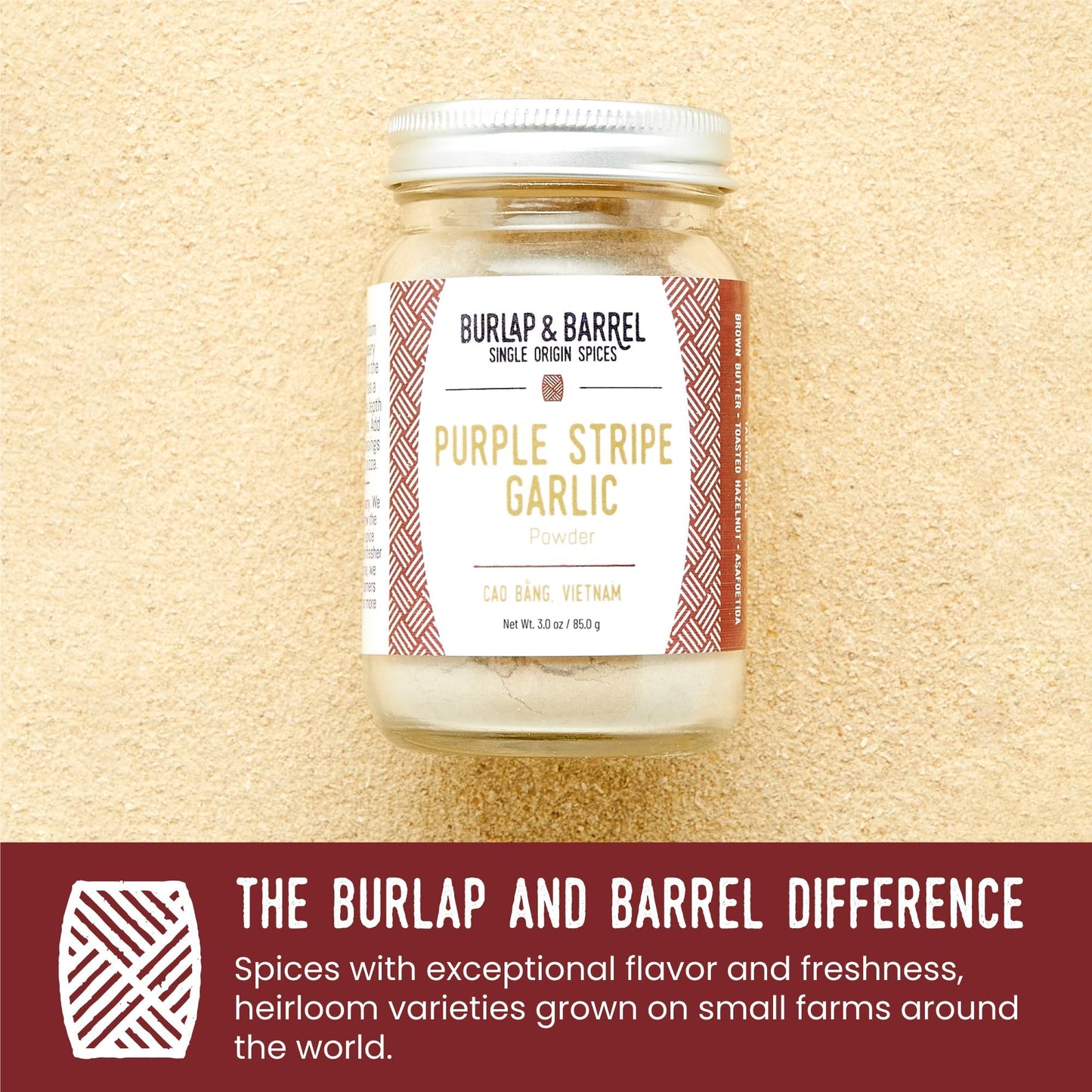 Burlap & Barrel Purple Stripe Garlic - Alternative to Fresh/Granulated Garlic- Savory Sweet Flavor to Tomato Sauces, Fried Chicken, Pizza - As Seen on