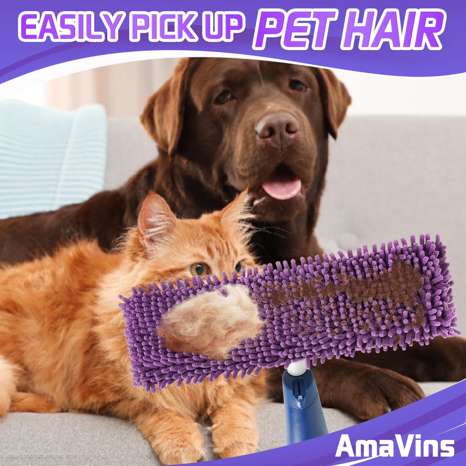 AmaVins 2 Pack Pet System Microfiber Sweeping Pad, Reusable Pet Replacement Mop Pad for Bona Mop & Multi-Surface Floors, 18 Inch Washable Cleaning