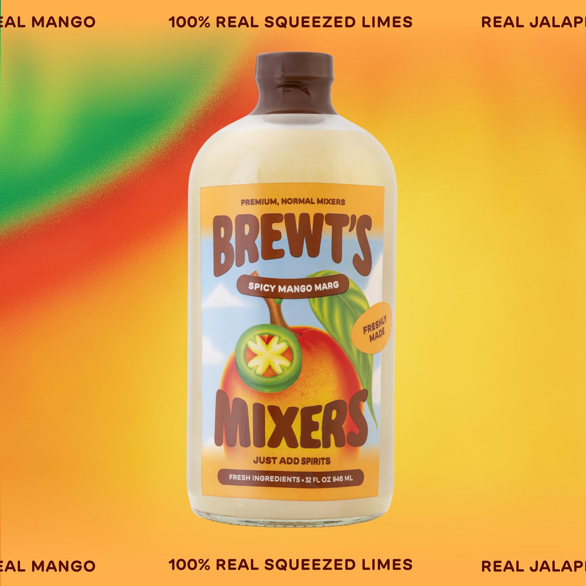 Brewt’s Spicy Mango Margarita Mix - Handcrafted Cocktail & Mocktail Mixer with Real Lime Juice, No Preservatives, Real Ingredients - Non-Alcoholic