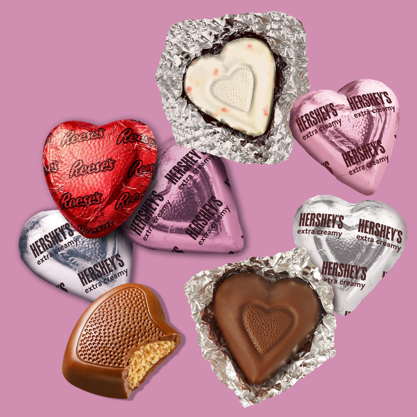 HERSHEY'S and REESE'S Assorted Flavored Hearts, Valentine's Candy Bag, 14.2 oz