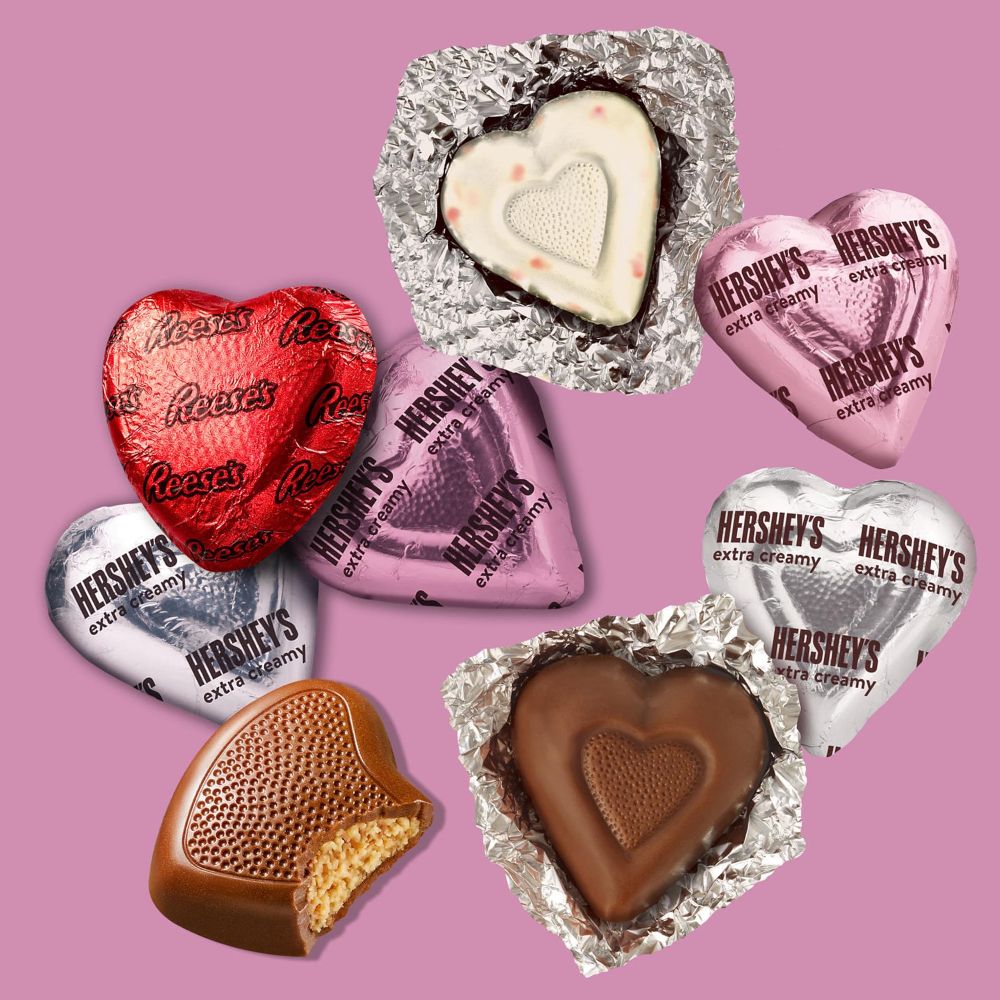 HERSHEY'S and REESE'S Assorted Flavored Hearts, Valentine's Candy Bag, 14.2 oz