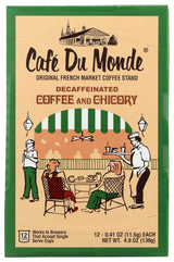 Cafe Du Monde Decaf Coffee and Chicory Single Serve Cups, Box of 12, .41 oz each