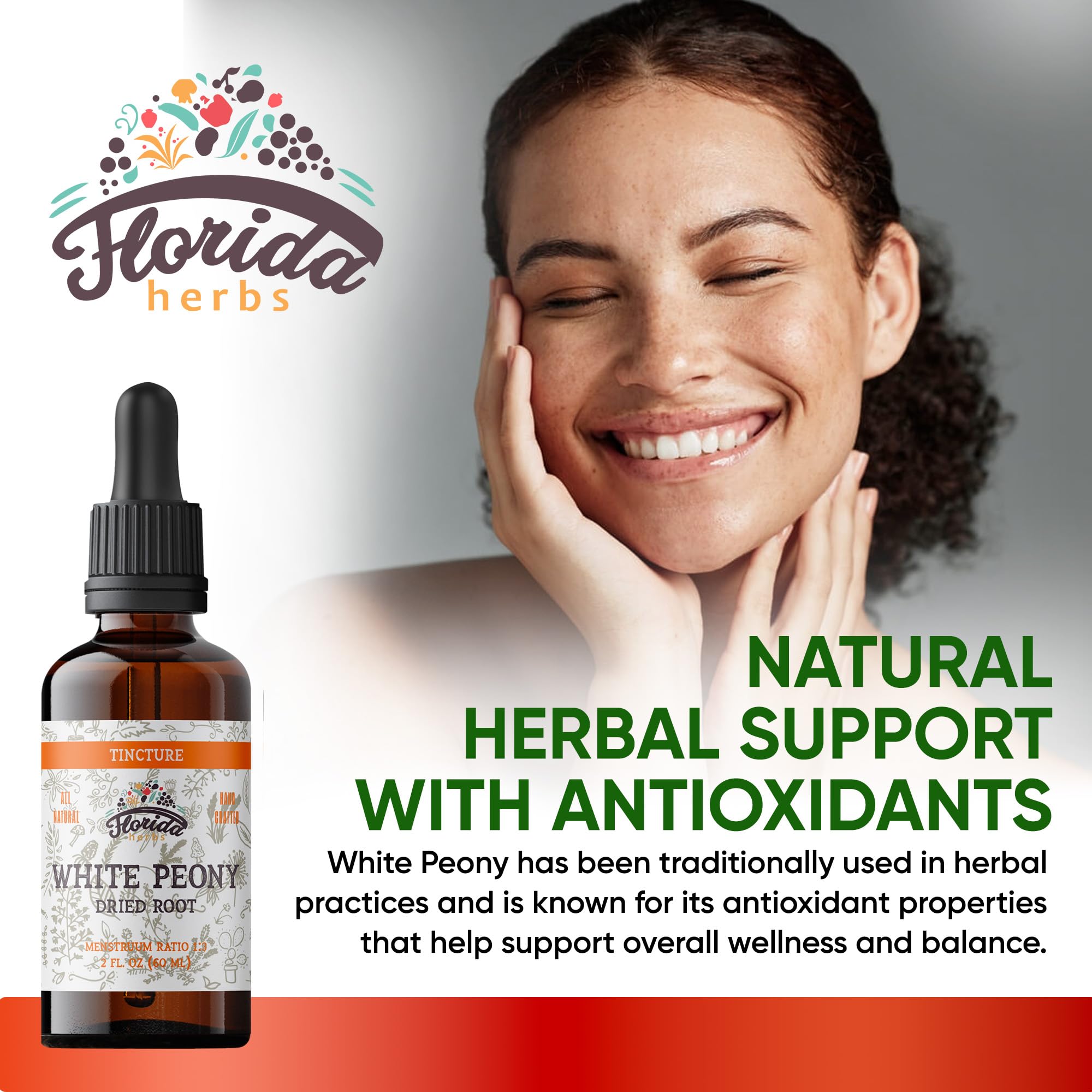 FLORIDA HERBS White Peony Tincture, Organic White Peony Extract (Paeonia Lactiflora) Root, Non-GMO in Cold-Pressed Organic Vegetable Glycerin 2 oz