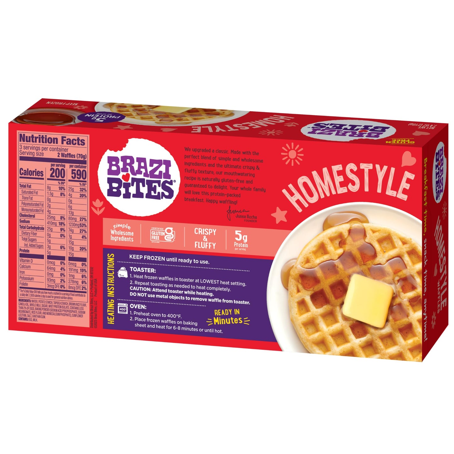 Brazi Bites Gluten-Free Homestyle Waffles | Six-count cartons (4-pack)