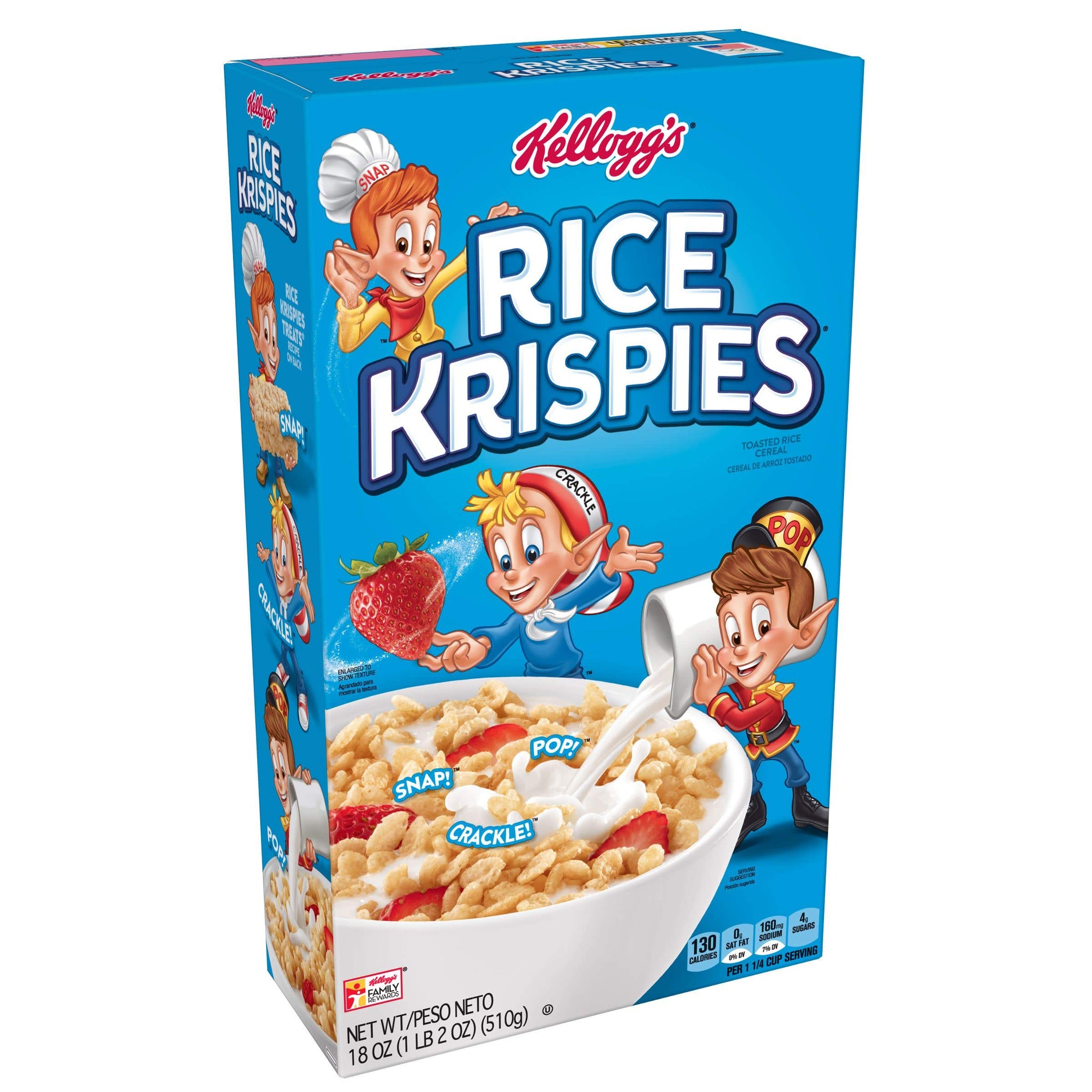 Kellogg’s Rice Krispies Breakfast Cereal, Toasted Rice Cereal, Fat-Free, 18 oz Box
