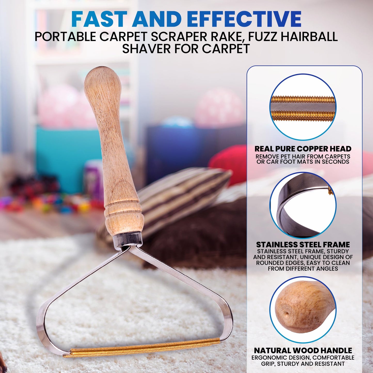 2-Pack Pet Hair Removal Tool - Lint Remover, Carpet Scraper & Shaver for Clothes and Carpets - Dog & Cat Hair Remover with Carpet Rake