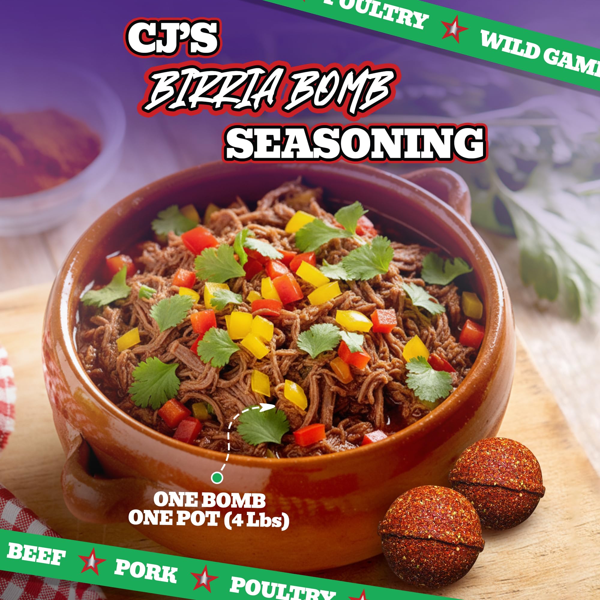 CJ’s Birria Bomb Seasoning - 2 Bombs in 8 oz Pack, MSG-Free | Authentic Mexican Spice Mix with Real Chiles & Herbs | Perfect for Birria Tacos, Ramen