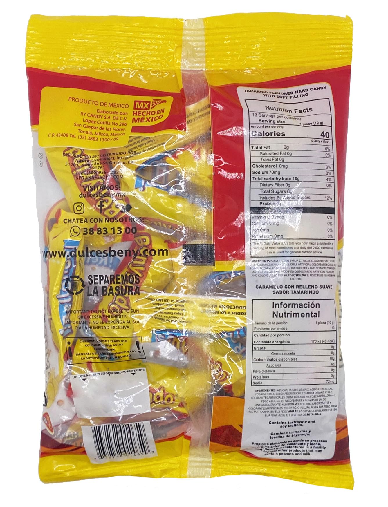 Benyrindo Tamarind Flavored Candy 4.58OZ BAG 13PCS