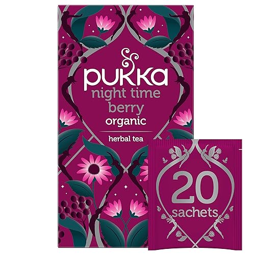 Pukka Organic Night Time Berry Herbal Tea with Chamomile, Echinacea, and Elderberry, Caffeine Free, 20 Total Tea Bags