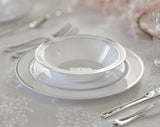 OCCASIONS 120 Bowls Pack, Heavyweight Disposable Wedding Party Plastic Bowls (14oz Soup Bowl, White & Silver Rim)