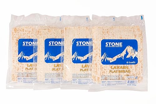 Stone Lavash Flat Bread 4 Packs of 6 (24 Total) No Cholesterol, Fat Free, Vegan, Kosher
