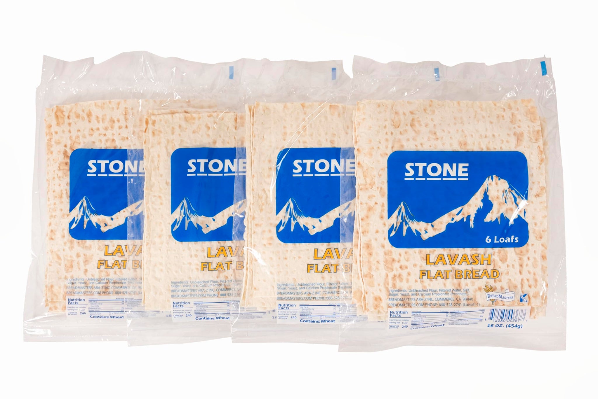 Stone Lavash Flat Bread 4 Packs of 6 (24 Total) No Cholesterol, Fat Free, Vegan, Kosher