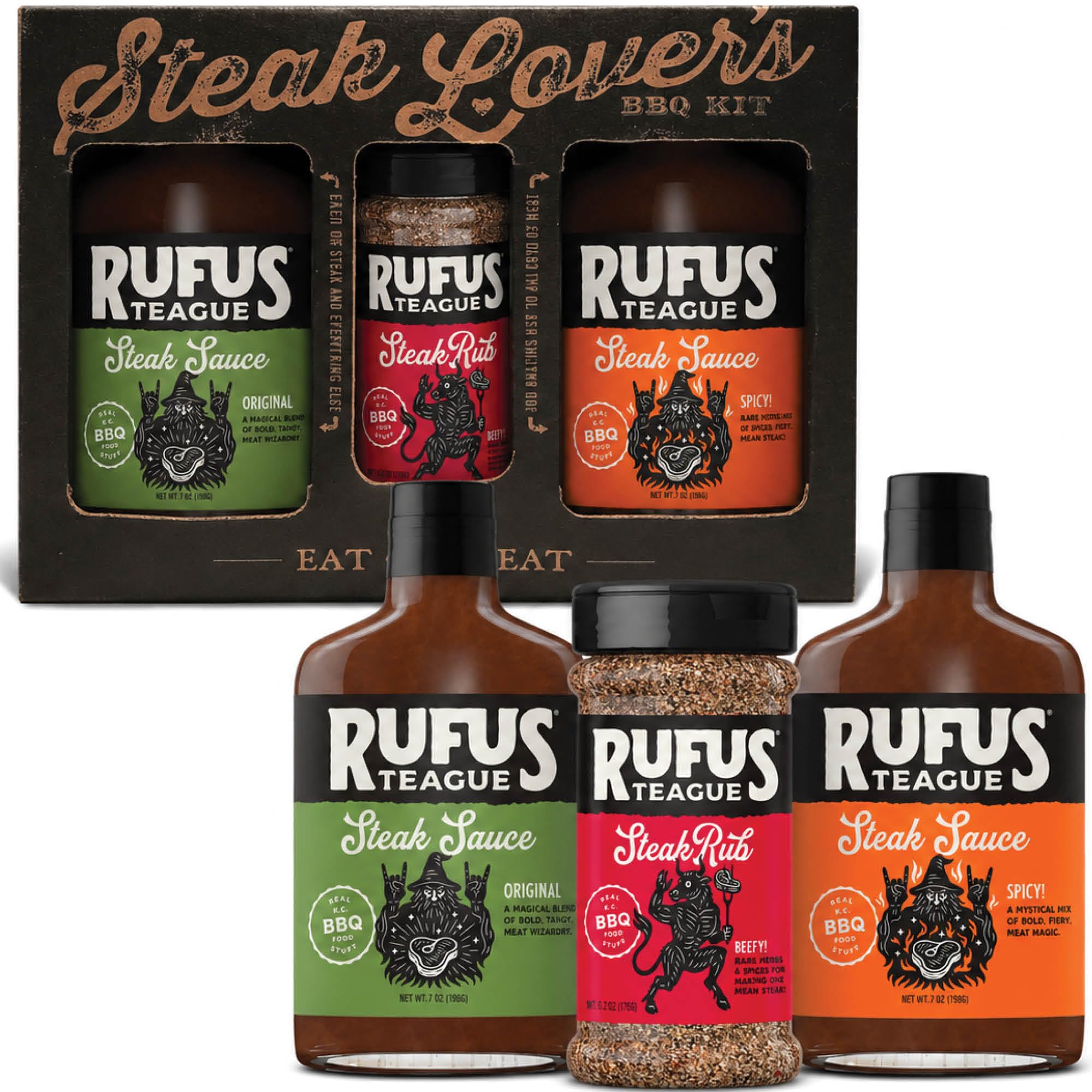 Rufus Teague Steak Lovers Kit, BBQ Gift, 2 Premium Steak Sauces & 1 Dry Rub