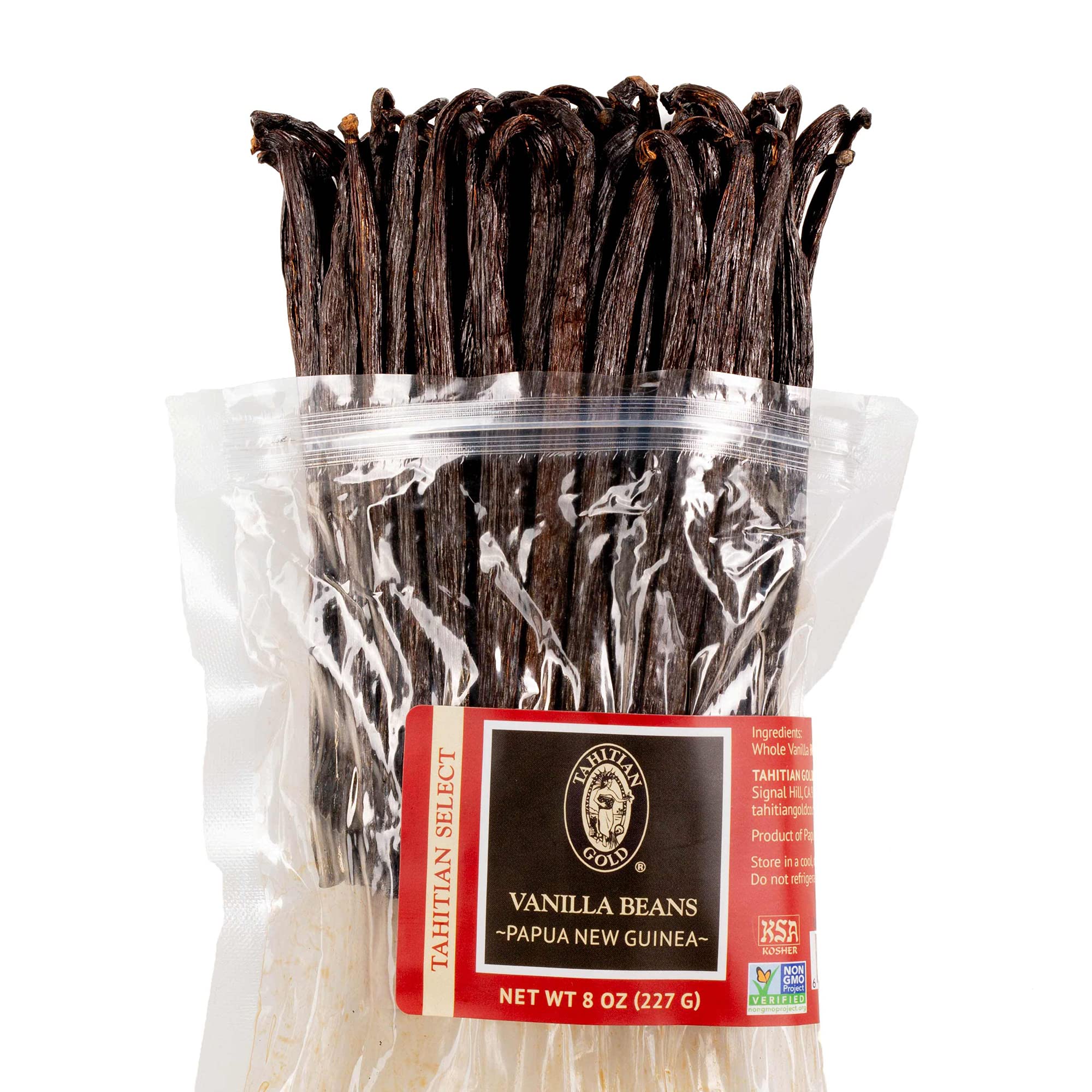 Tahitian Gold - Premium Gourmet Grade Vanilla Beans From Papua New Guinea - Non-GMO Project Verified - Tahitian Select, 8 Oz Bag