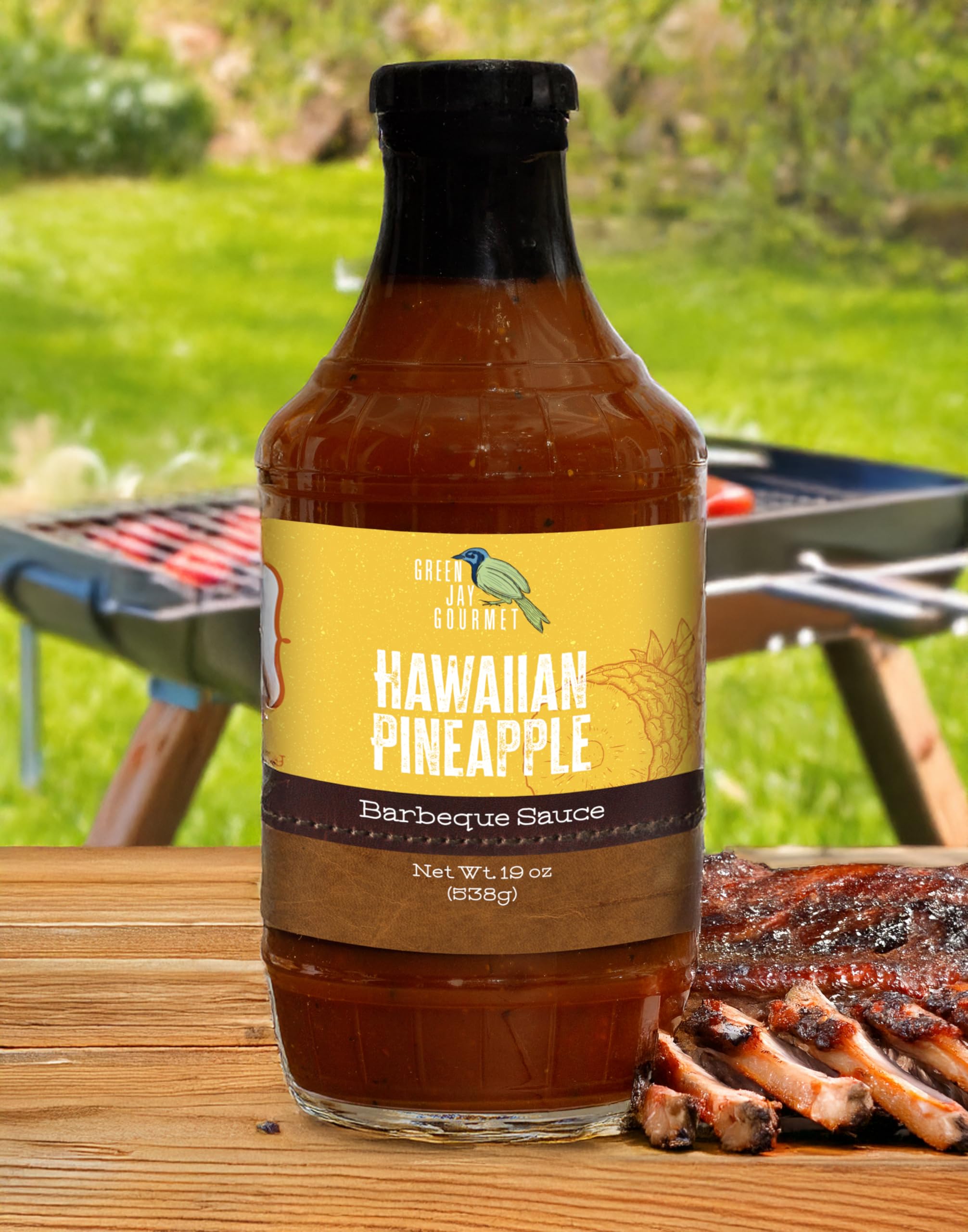 Green Jay Gourmet BBQ Sauce - Sweet Sampler - Hawaiian Pineaple, Apple Hickory & Peach Bourbon Barbecue Sauce - All-Natural BBQ Sauce for Meats