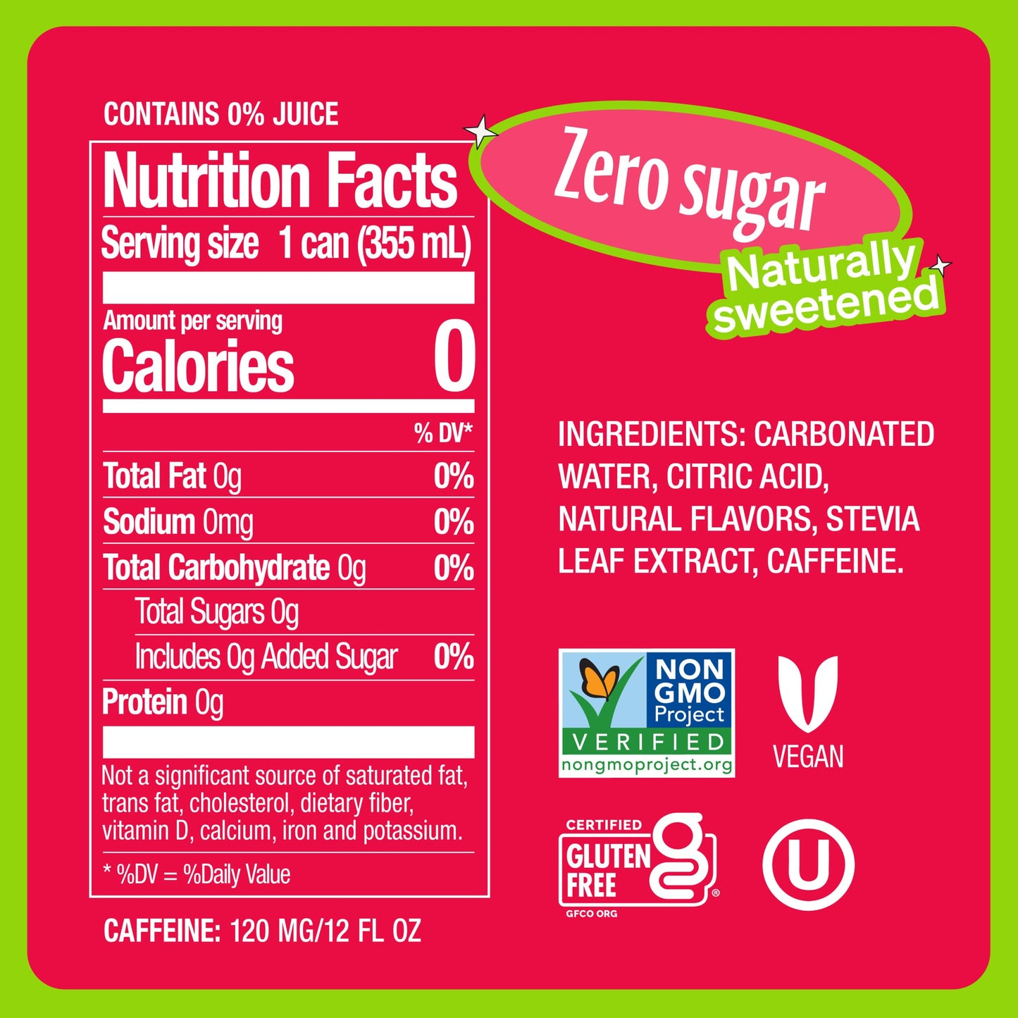 Zevia Zero Calorie Energy Drink, Strawberry Kiwi, 12 Ounce Can