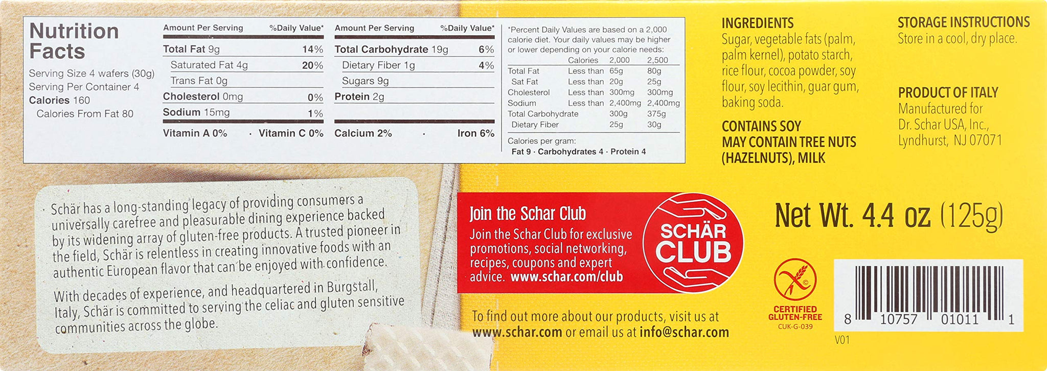 Sch r Gluten Free Cocoa Wafers, 4.4 oz., 6-Pack