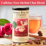 The Republic of Tea - Republic Pink Chai Herbal Tea Tin, 36 Tea Bags, Naturally Caffeine Free