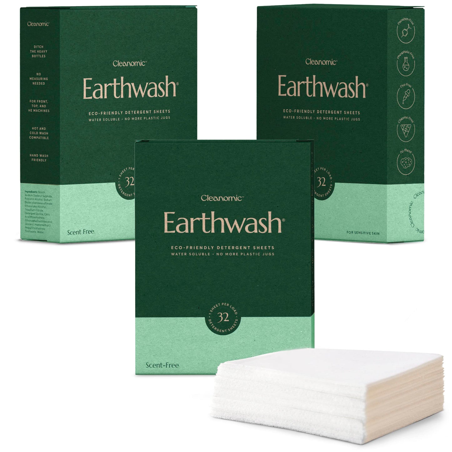 Earthwash Laundry Detergent Sheets (Up To 192 Loads) 96 Scent Free Sustainable Sanitizer Strips - Ideal for Travel & Home Liquidless Laundry by