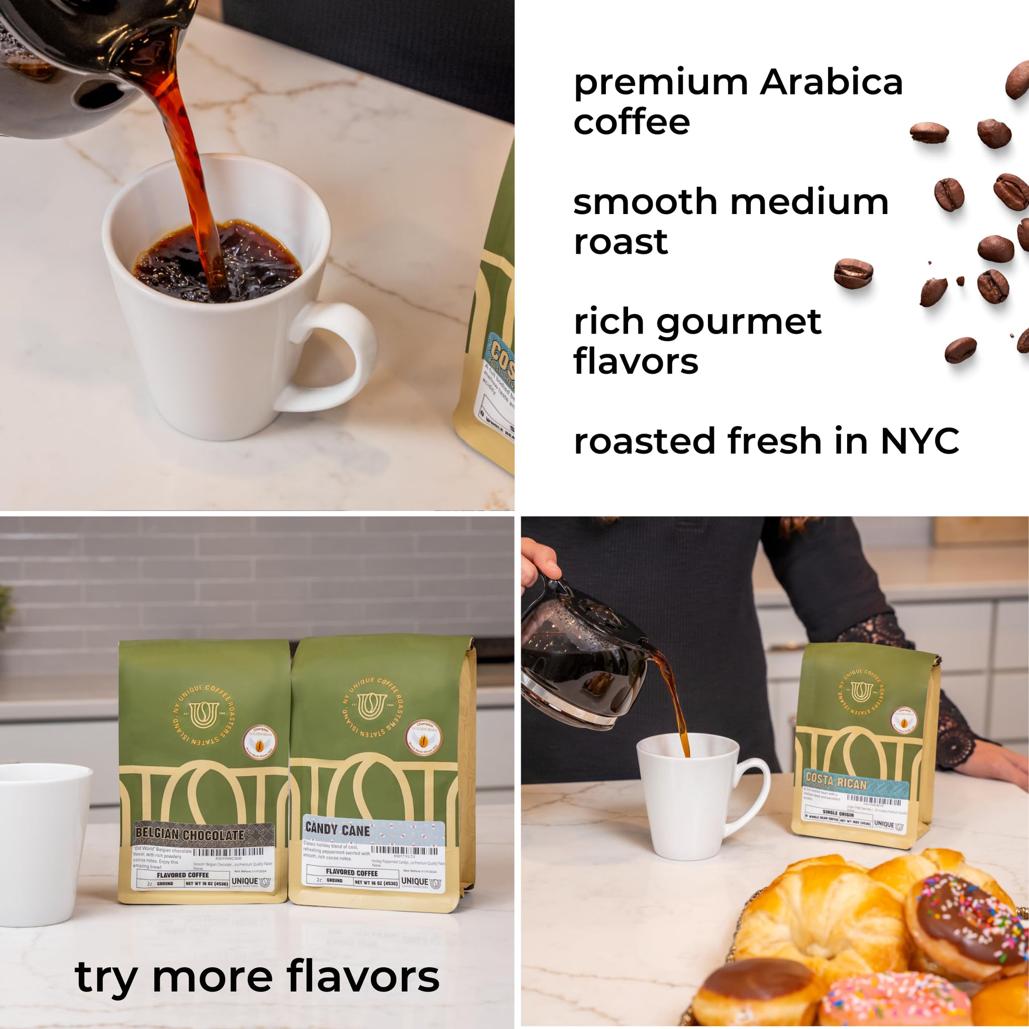 Smooth 'Belgian Chocolate' Flavored Ground Coffee, 1 LB (16 oz) bag, Medium Roast, 100% Arabica Premium Quality Flavor