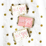 Pink and Gold It's a Girl Baby Shower Wrappers for Mini Chocolate Bars, Baby Shower Party Favor Candy Stickers - 42 Count
