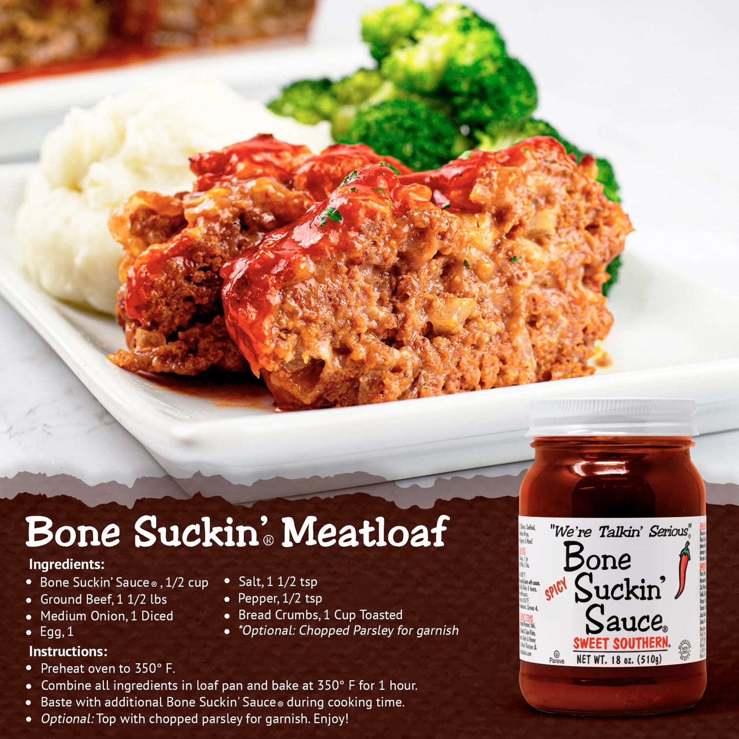 Bone Suckin' Sauce Sweet Southern BBQ Sauce - 18 oz in Glass Bottle, All-Purpose Barbecue Sauce, For Ribs, Chicken, Pork, Beef, Gluten-Free, Non-GMO
