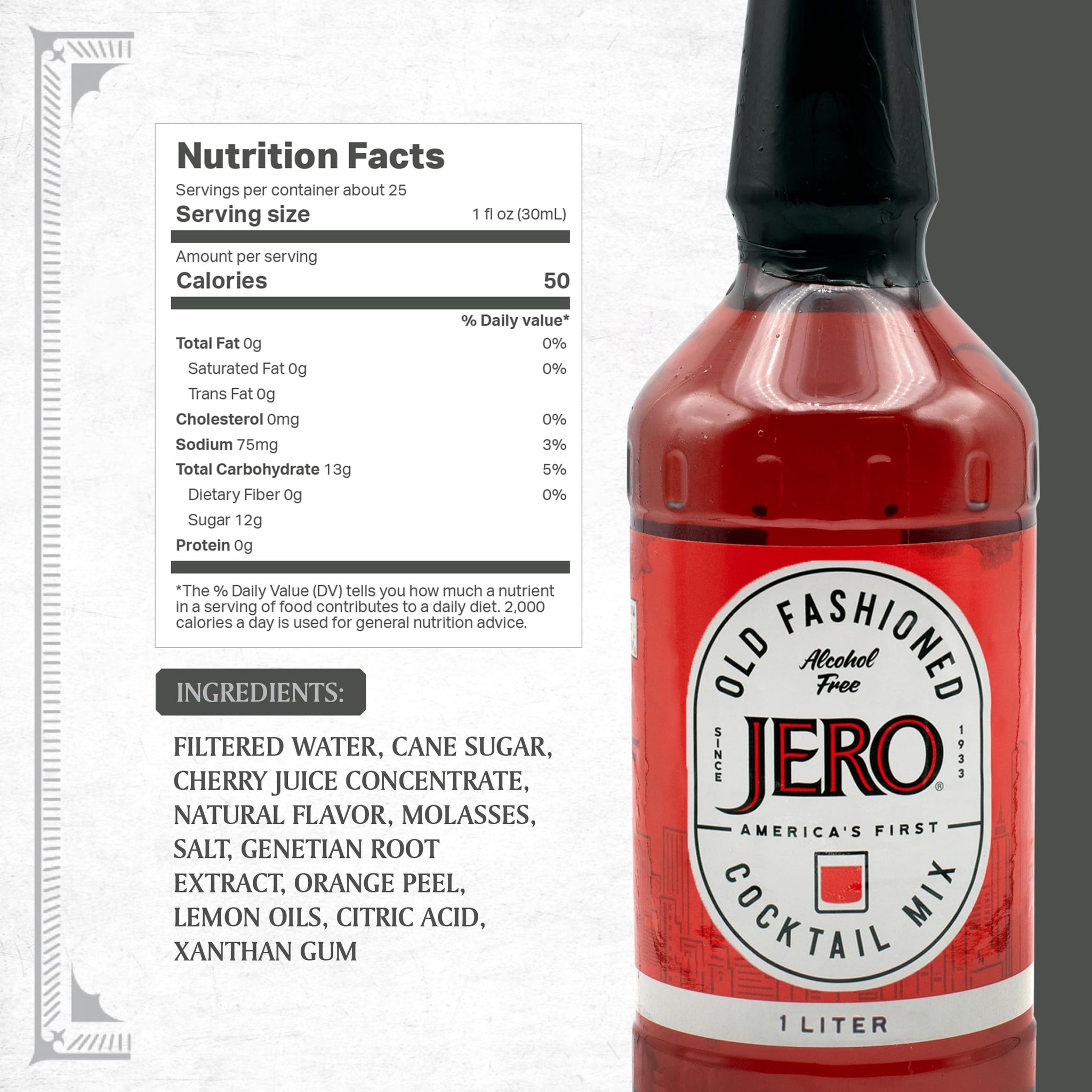 JERO Old Fashion Mix, Cocktail Mixer, Only Add Spirits & Garnishes for Ideal Drink (33.81 Fl Oz (Pack of 1))