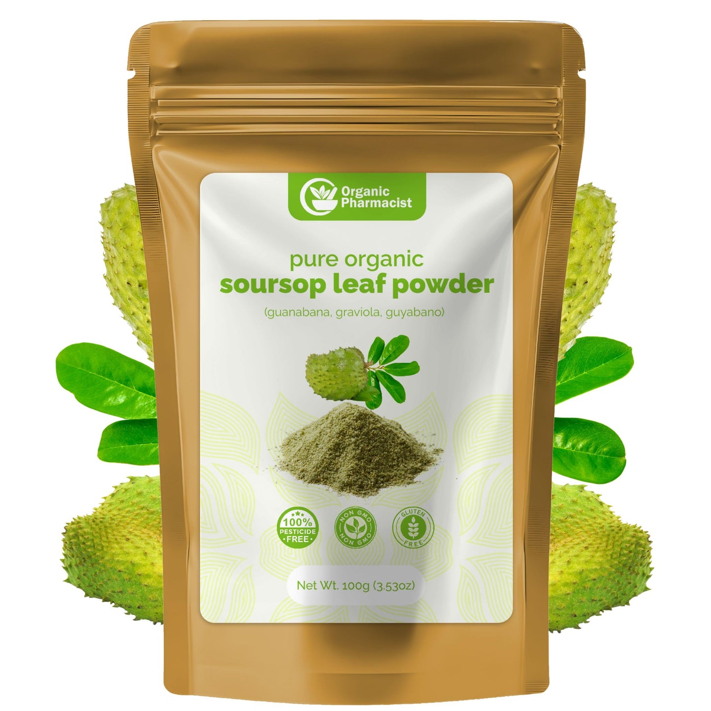 Organic Pharmacist Premium Soursop Leaf Powder, Graviola Leaf, Guanabana, Guyabano Powder, Used for Teas and Extract, Soursop Bitters for Tea, 100g