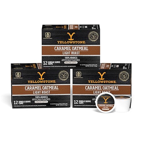 Yellowstone Caramel Oatmeal Light Roast Coffee, Single Serve Recyclable Pods/Cups, 100% Arabica Beans, 36 Count