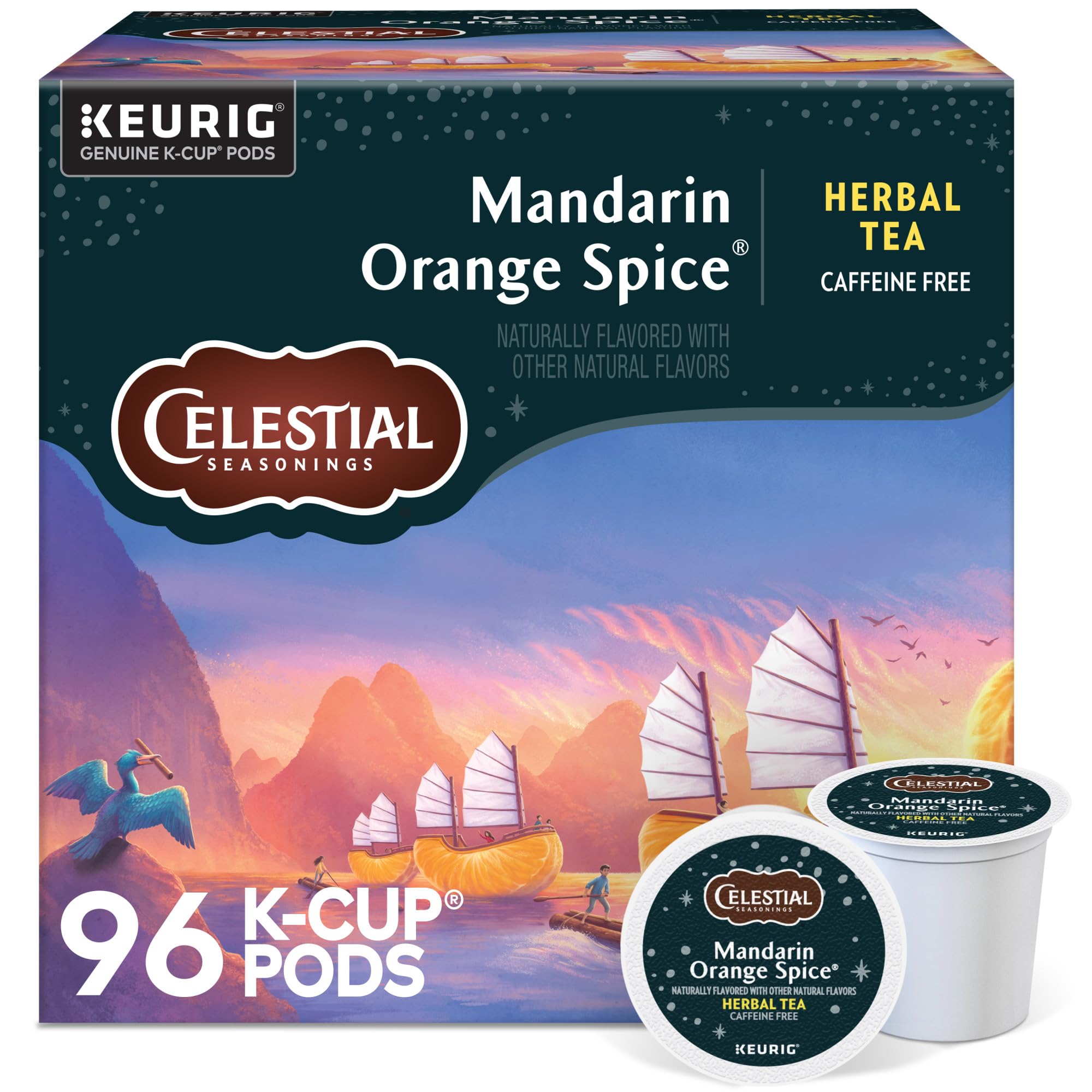 Celestial Seasonings Mandarin Orange Spice Herbal Tea, Single-Serve Keurig K-Cup Pods, 96 Count