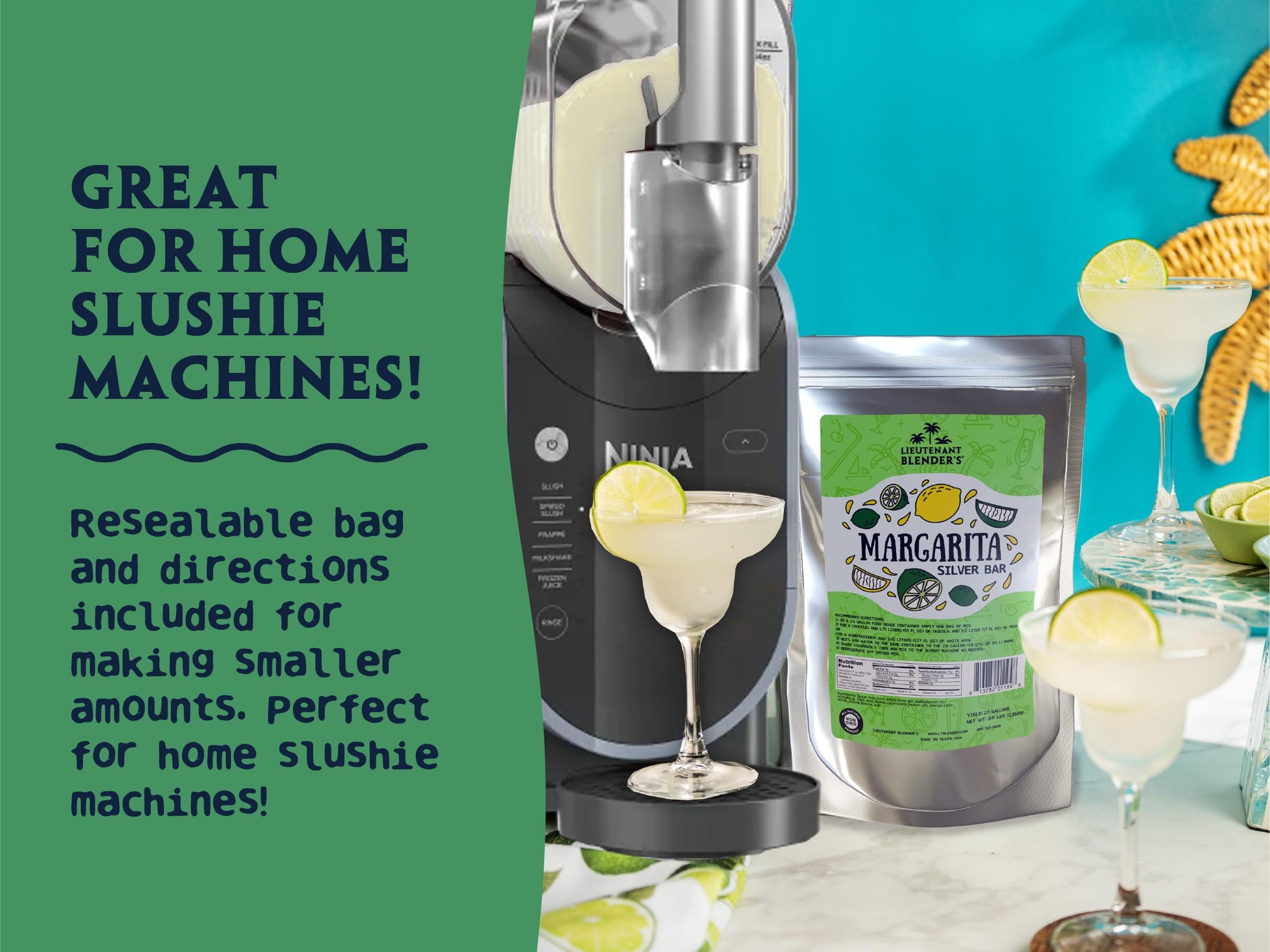 Lt. Blender's Silver Bar Margarita Cocktail Mix/Concentrate - Makes 2.5 Gallons of Non-GMO Frozen or "On the Rocks" Margarita Mixer - for your