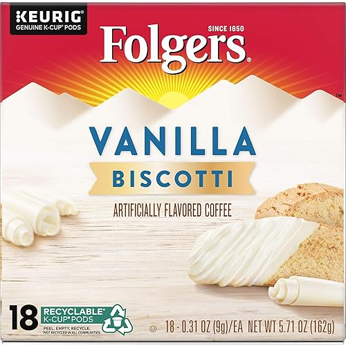 Folgers Vanilla Biscotti Flavored Coffee, K-Cup Pods for Keurig K-Cup Brewers, 18-Count, Packaging May Vary